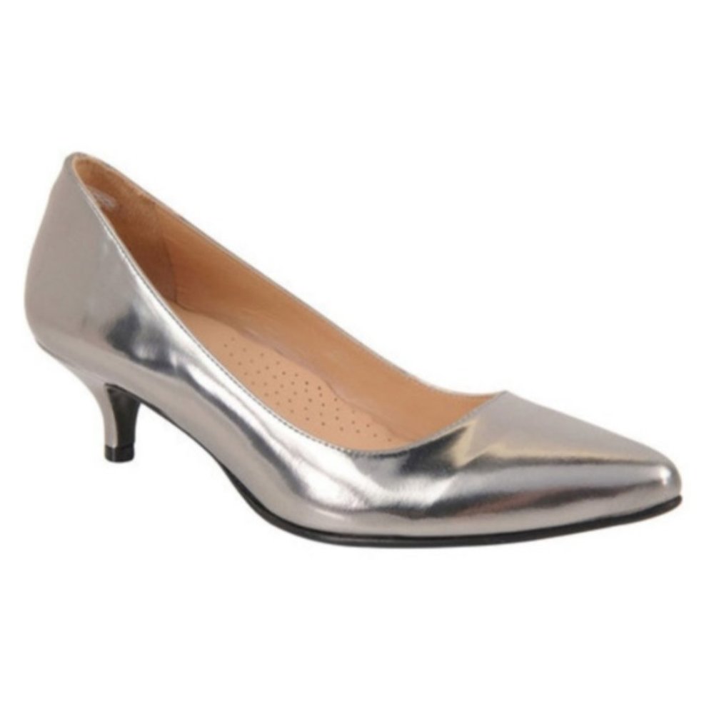 NEW Ukies Pewter Mirror Phyllis Leather Pump Heels